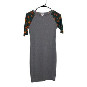 LuLaRoe Julia Dress Gray Floral‎ Print Raglan Sleeve Midi Size XXS